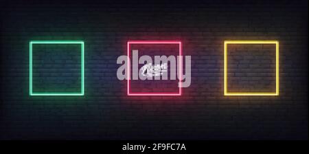 Neon frames. Set of colorful glowing rectangle border templates Stock Vector