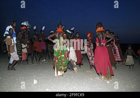 The Turkana are a Nilotic people native to the Turkana County in northwest Kenya, a semi-arid climate region bordering Lake Turkana in the east, Pokot Stock Photo