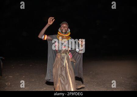 The Turkana are a Nilotic people native to the Turkana County in northwest Kenya, a semi-arid climate region bordering Lake Turkana in the east, Pokot Stock Photo