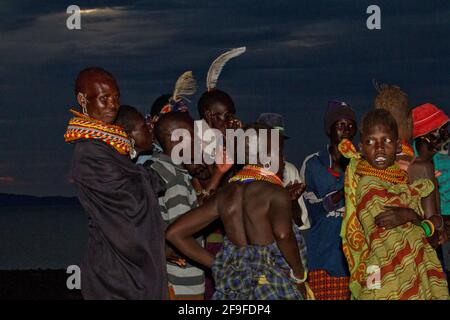 The Turkana are a Nilotic people native to the Turkana County in northwest Kenya, a semi-arid climate region bordering Lake Turkana in the east, Pokot Stock Photo