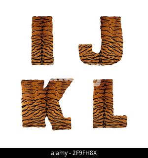 3D rendering of tiger fur alphabet - letters I-L Stock Photo