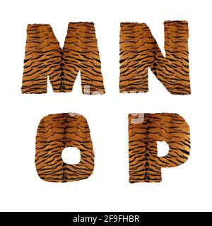 3D rendering of tiger fur alphabet - letters M-P Stock Photo