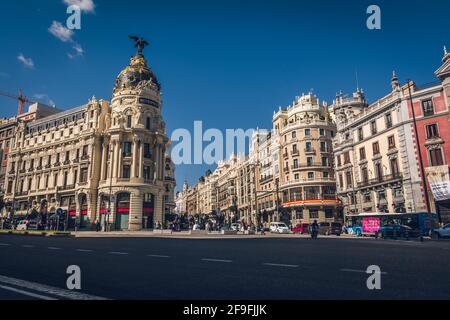 Metropolis building facade located at Madrid, Spain Stock Photo