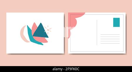 Vector abstract minimalist geometric elements and moon and star shapes. Modern trendy artwork in boho style for postcard. Stock Vector