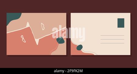 Two faces facing each other in earth tones. Abstract contemporary hand drawn art in boho style. Vector for postcard and art product. Stock Vector