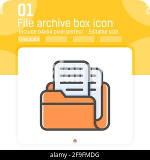 Files archive box icon with filled line style isolated on white background. Vector illustration line color style element thin sign symbol icon Stock Vector