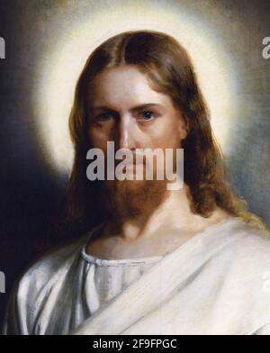 Carl Bloch, portrait of Jesus Christ. Detail from a painting entitled 'Christ and the Young Child' by Carl Heinrich Bloch (1834-1890) Stock Photo