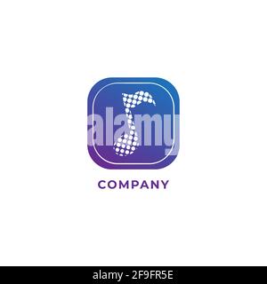 Musical note in halftone style with rounded square shape. Blue purple color gradient. Logo design template isolated on white color background. Vector Stock Vector
