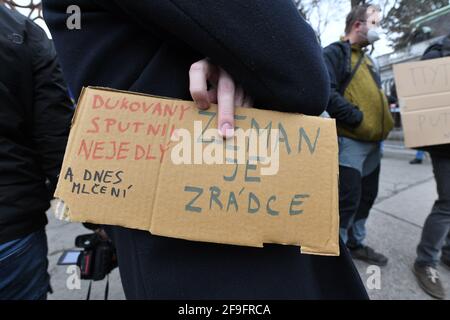 Prague, Czech Republic. 18th Apr, 2021. People protest outside the Russian Embassy in Prague, Czech Republic, April 18, 2021 against Putinist Russia and Russia's suspected involvement in an explosion in the Czech Vrbetice ammunition depot. Credit: Michaela Rihova/CTK Photo/Alamy Live News Stock Photo