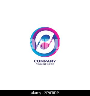 Circular musical note with letter S on negative space. Yin Yang logo concept. pink magenta blue purple multicolor gradient. Colorful vector Stock Vector