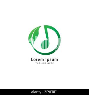 Green circular musical note with leaf vector illustration. Seed Sprout, Growth, Growing, Harmony, music and nature logo concept. Logo design template Stock Vector