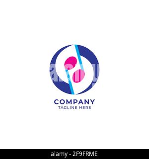 Circular musical note logo design template. Pink magenta, light and dark blue color theme. Vector illustration isolated on white background Stock Vector