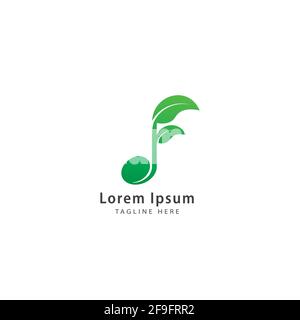 Green musical note with leaf vector illustration. Seed Sprout, Growth, Growing, Harmony, music and nature logo concept. Company logo design template Stock Vector