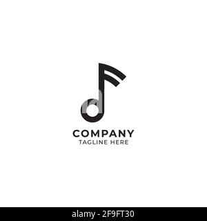 Musical note logo design template isolated on white color background. Black Key logo concept. Vector illustration Stock Vector