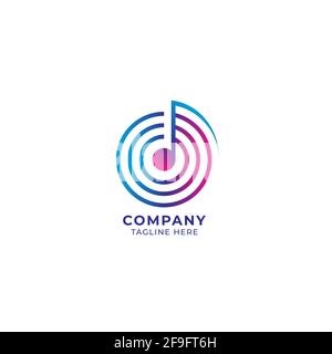 Colorful musical note with concentric circles vector illustration. Music and energy logo design template isolated on white color background. Pink mage Stock Vector