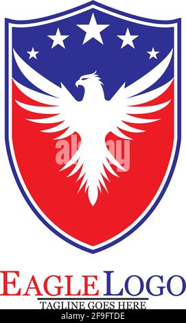 Eagle logo template design with a shield and stars. Vector illustration ...