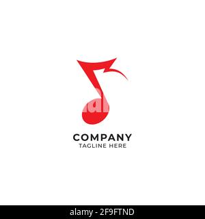 Red musical note vector illustration. Quaver, Eight Note symbol with thunder logo concept. Isolated on white background. Stock Vector