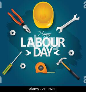 Happy Labor Day On 1 May. tools top view. vector illustration design. Stock Vector