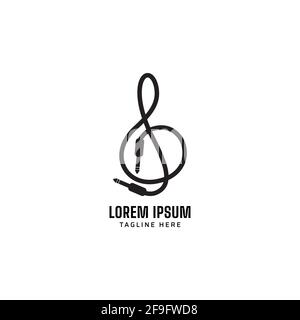 Black audio jack treble clef vector illustration. Analog Music Equipment logo design template isolated on white background. Stock Vector
