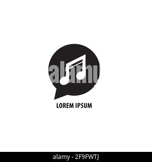 Black Chat bubble with musical note, Beamed sixteenth notes vector illustration. Music Talk logo design template isolated on white background. Stock Vector