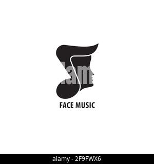 Quaver or Eight Note with Face vector illustration. Face Music logo design template isolated on white color background. Stock Vector