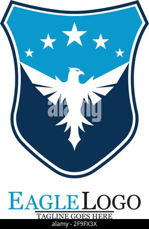 Eagle logo template design with a shield and stars. Vector illustration. Stock Vector