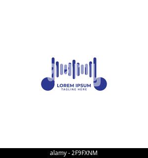 Rounded musical note with spectrum bar vector illustration. Music Visual logo concept isolated on white background. Navy blue color theme Stock Vector