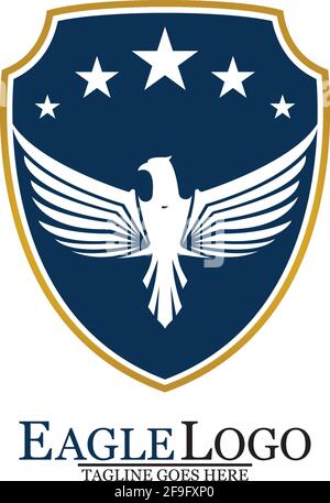 Eagle logo template design with a shield and stars. Vector illustration. Stock Vector