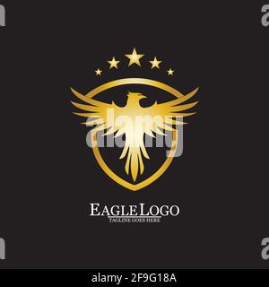 Golden Eagle with Shield logo design Stock Vector