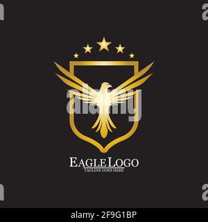 Golden Eagle with Shield logo design Stock Vector