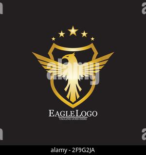 Golden Eagle with Shield logo design Stock Vector