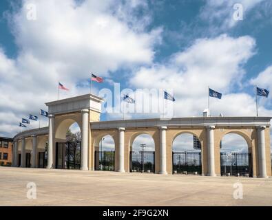 Geddes, New York, USA. April 18, 2021. Entrance to the New York Fairgrounds. The grounds are used year-round for different events. Stock Photo