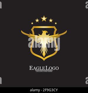Golden Eagle with Shield logo design Stock Vector