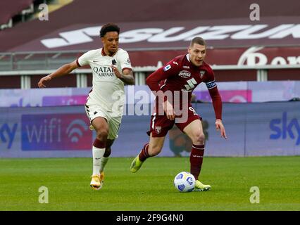 Andrea Belotti (Torino Fc) during the Italian Serie A 2020-21, ootball match between Torino Fc and AS Roma, April 18, 2021 at the Stadio Grande Torino Stock Photo