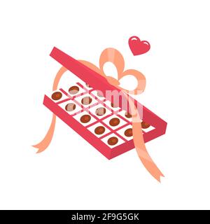 Opened gift box of chocolates with a heart. Vector isolated illustration Stock Vector