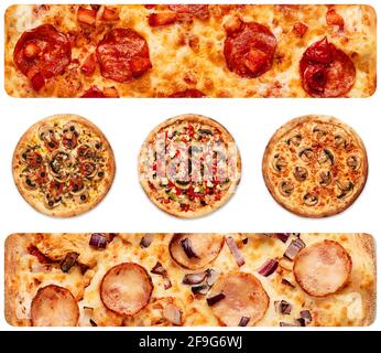 different pizza on white background. High quality photo Stock Photo
