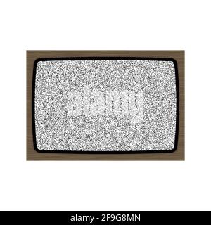 Old TV no signal screen. Vintage wooden tv set, display with noise. Flat vector illustration isolated on white. Stock Vector