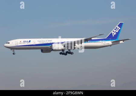 Los Angeles, USA - 22. February 2016: All Nippon Airways Boeing 777-300 at Los Angeles airport (LAX) in the USA. Boeing is an aircraft manufacturer ba Stock Photo