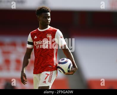 London, UK. 18th Apr, 2021. Bukayo Sako of Arsenal during the Premier League match at the Emirates Stadium, London. Picture credit should read: David Klein/Sportimage Credit: Sportimage/Alamy Live News Stock Photo