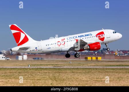 Stuttgart, Germany - April 6, 2018: CSA Czech Airlines Airbus A319 airplane at Stuttgart airport (STR) in Germany. Stock Photo