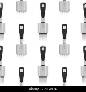 Abstract seamless medical pipette, dropper for laboratory on white background. Pattern dropper consisting of many identical glass laboratory medical p Stock Vector