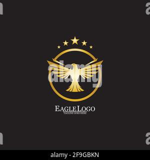 golden eagle with circle logo design Stock Vector