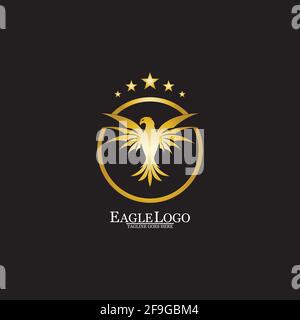 golden eagle with circle logo design Stock Vector