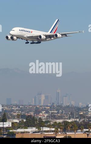 Los Angeles, USA - 21. February 2016: Airfrance Airbus A380 at Los Angeles airport (LAX) in the USA. Airbus is an aircraft manufacturer from Toulouse, Stock Photo