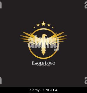 golden eagle with circle logo design Stock Vector