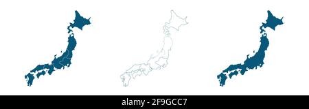 Set vector map of Japan in blue color. illustration Stock Vector