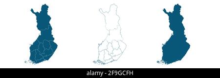 Map of Finland in blue on a white background Stock Vector