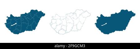 Hungary map with regions vector illustration on white Stock Vector