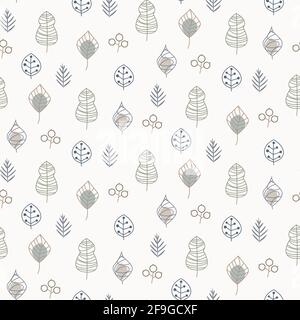 Vector seamless pattern with leaves outlines. Background with decorative foliage. Stock Vector