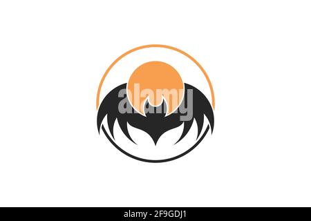 Moonlight bat logo. Abstract moonlight bat logo design concept. Combination of bat and moon in a circle. Creative simple and minimal design. Stock Vector